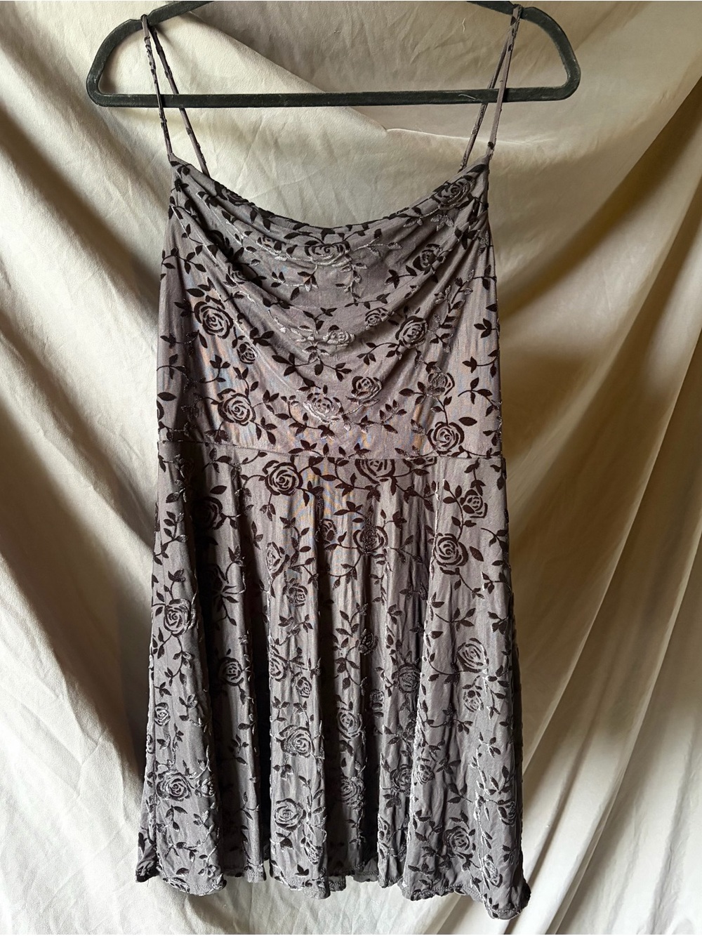 Black Floral Burnout Velvet Roses Mini Dress Flowy LBD Graduation Whimsigoth L